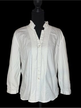 Harve Benard White Ruffled Pintuck Button-Down Blouse